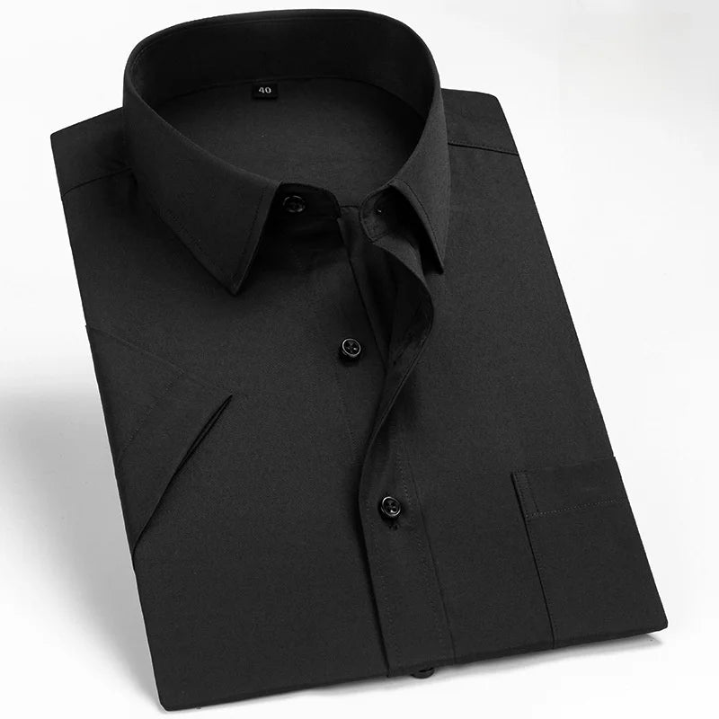 Business Dress Shirt Men Short Sleeve Autumn Spring Fashion Solid Casual Formal White Work Office Simple Basic Man Clothe S-7XL
