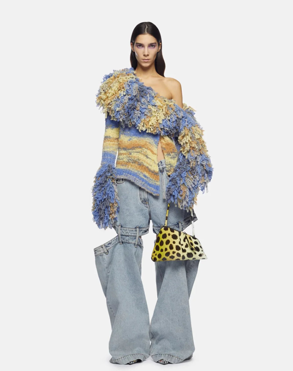 Fashion Women's Denim Pants Loose Waist Zip Hollow Out Solid Color Wide-leg Floor-length Jeans Autumn 2023 New Tide