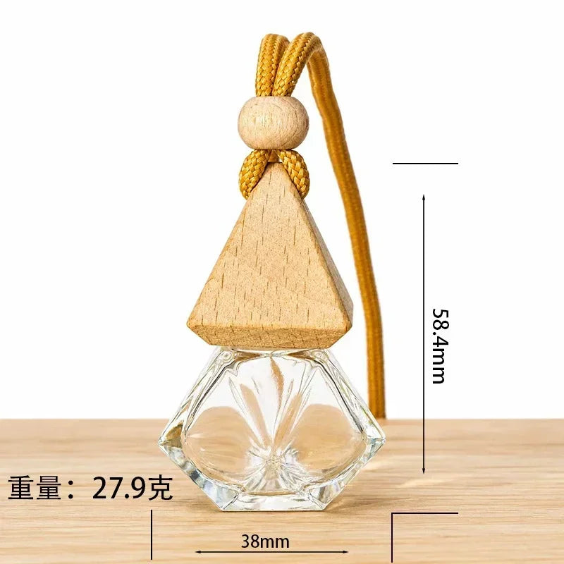 Car Air Freshener Pendant Perfume Glass Bottle With Wooden Caps Refillable Car Essential Oil Diffuser Bottle