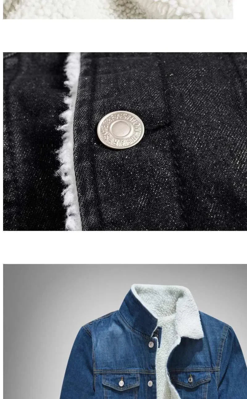 Autumn/Winter New Fashion Solid Color Lamb Wool Denim Jacket Men's Casual Thick Warm High Quality Plus-Size Jacket M-3XL