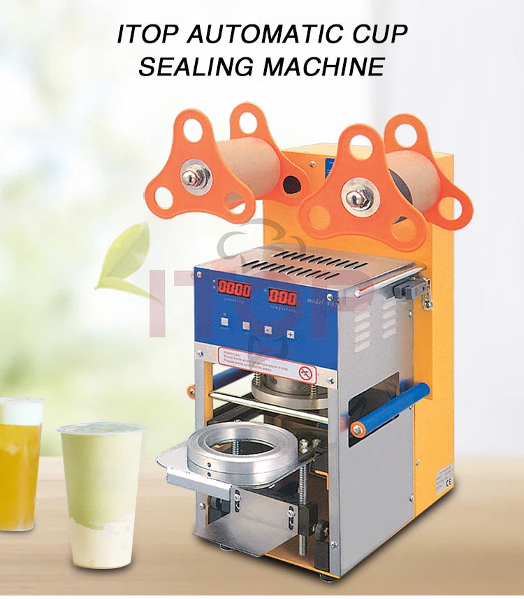 Automatic 400-600 Cups Per Hour Bubble Tea Cup Sealer Machine  Digital Full Drink Disposable Cup Sealer Making Machine