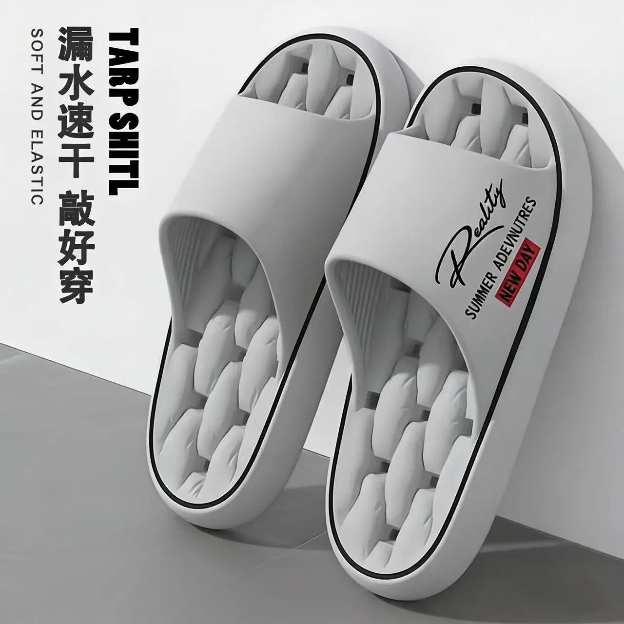 New Summer Thick Bottom Slippers Indoor Home Bathing Anti-slip Couple Outdoor Wearable Slip-On Shoes Men's Comfortable Massag...