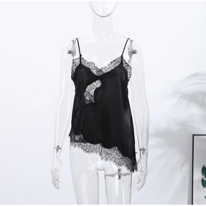 Contrast Black Trim Satin Cami Maxi Dress Deep V Neck Loose Flowy Ruffle Hem Lady Long Gown 2026 Summer Formal Vacation Dresses