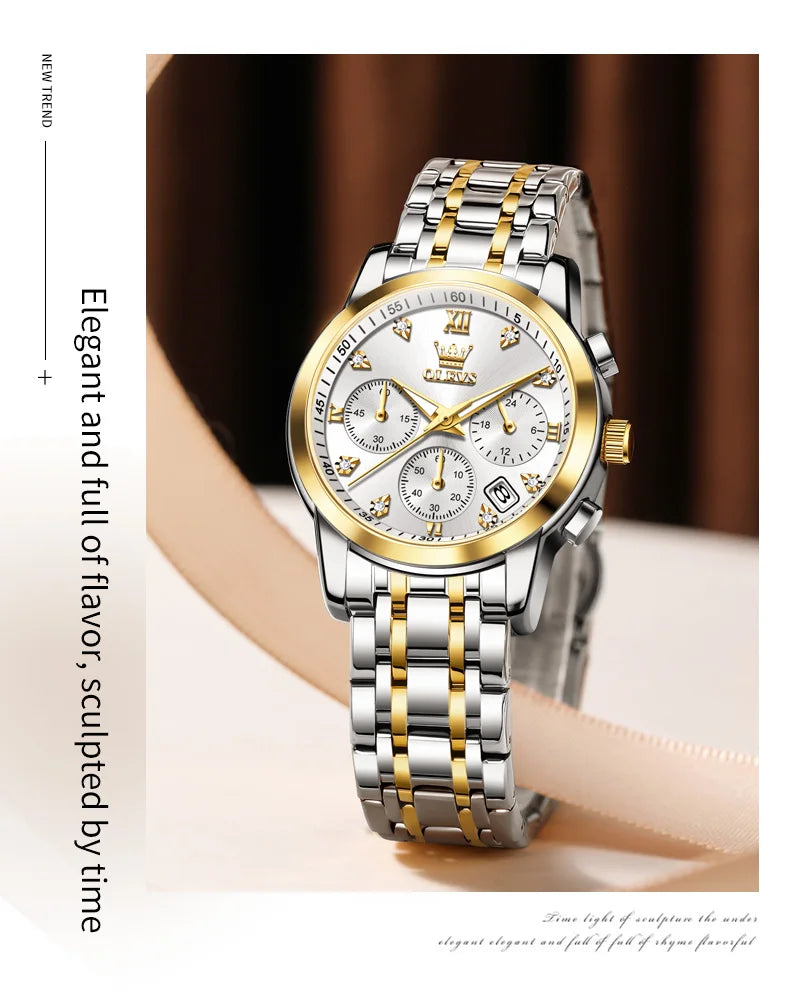 OLEVS 2858 New Womens Watch Original Multifunction Quartz Wristwatch Waterproof Luminous 24 Hours Gift Box Watch For Ladies