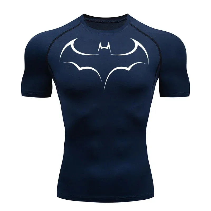 Bat Printed Men's Tight T-Shirt Running Compression Compression T Shirt Gym Fitness Jogging Short Sleeve Male Casual Shirt Tops