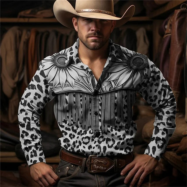 2024 Retro Fashion Simple Long Sleeve Western Denim Men's Social Shirt Top Rock Men's Street Retro Fashion Casual Clothing
