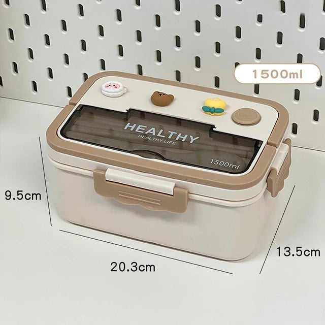 New Kawaii Lunch Box For Girls Portable School Kids Plastic Picnic Bento Box With Compartment Microwave Food Storage Containers
