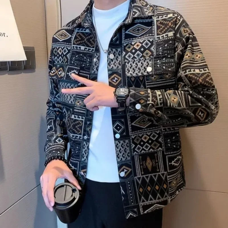 With Print Trendy Denim Jackets Man Autumn of Fabric Aesthetic Menswear Casual Cowboy Coat for Men Korean Popular Clothes Y2k.