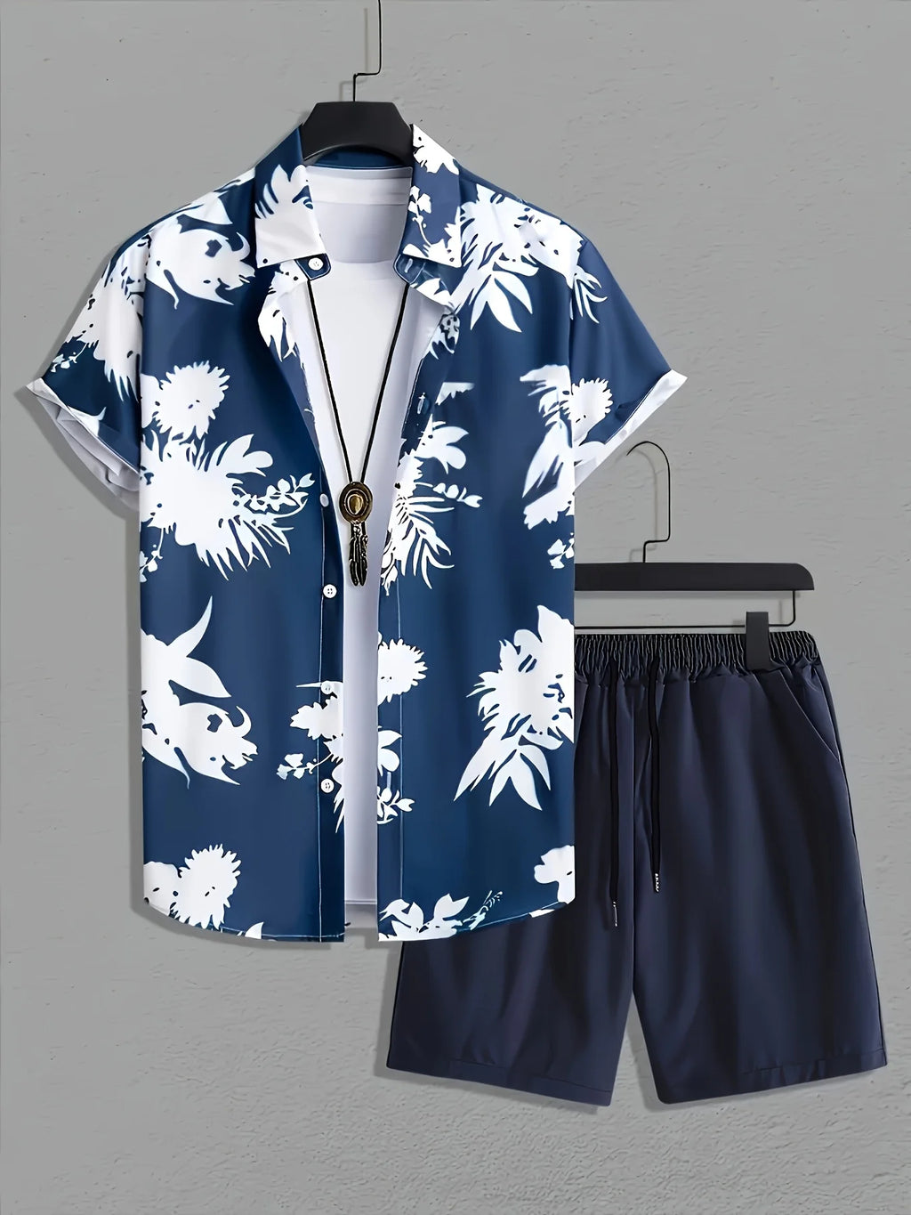 Hawaiian Shirt 3D Coconut Tree Print Short-Sleeve Shirt + Shorts Two-Piece Set Casual Beach Vacation Outfit Men's Clothing