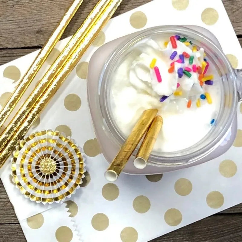 100 Gold Foil Straws, Holiday, New Years, Birthday, Wedding, Party Supply,Disposable Biodegradable, Cake Pop Sticks