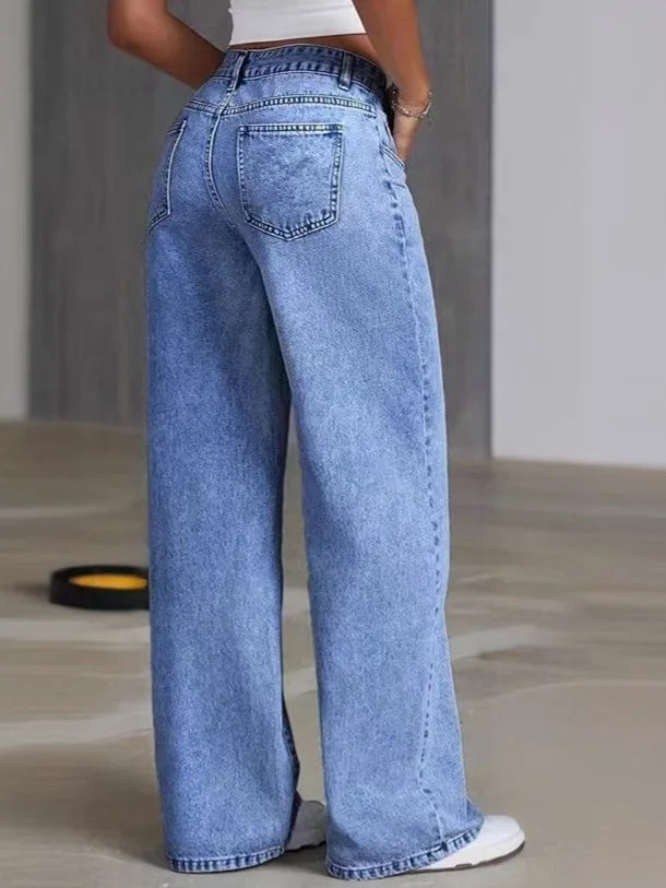 2026 New American Fashion Women's Loose Casual Wide Leg Straight Denim Jeans Baggy Streetwear Pants All Season Trousers