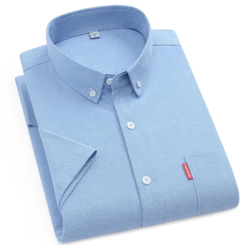 5XL 4XL Men Shirt Short Sleeves with Pockets Summer Business Solid Color Oxford 100% Cotton Men Shirt Short Sleeves White Shirt