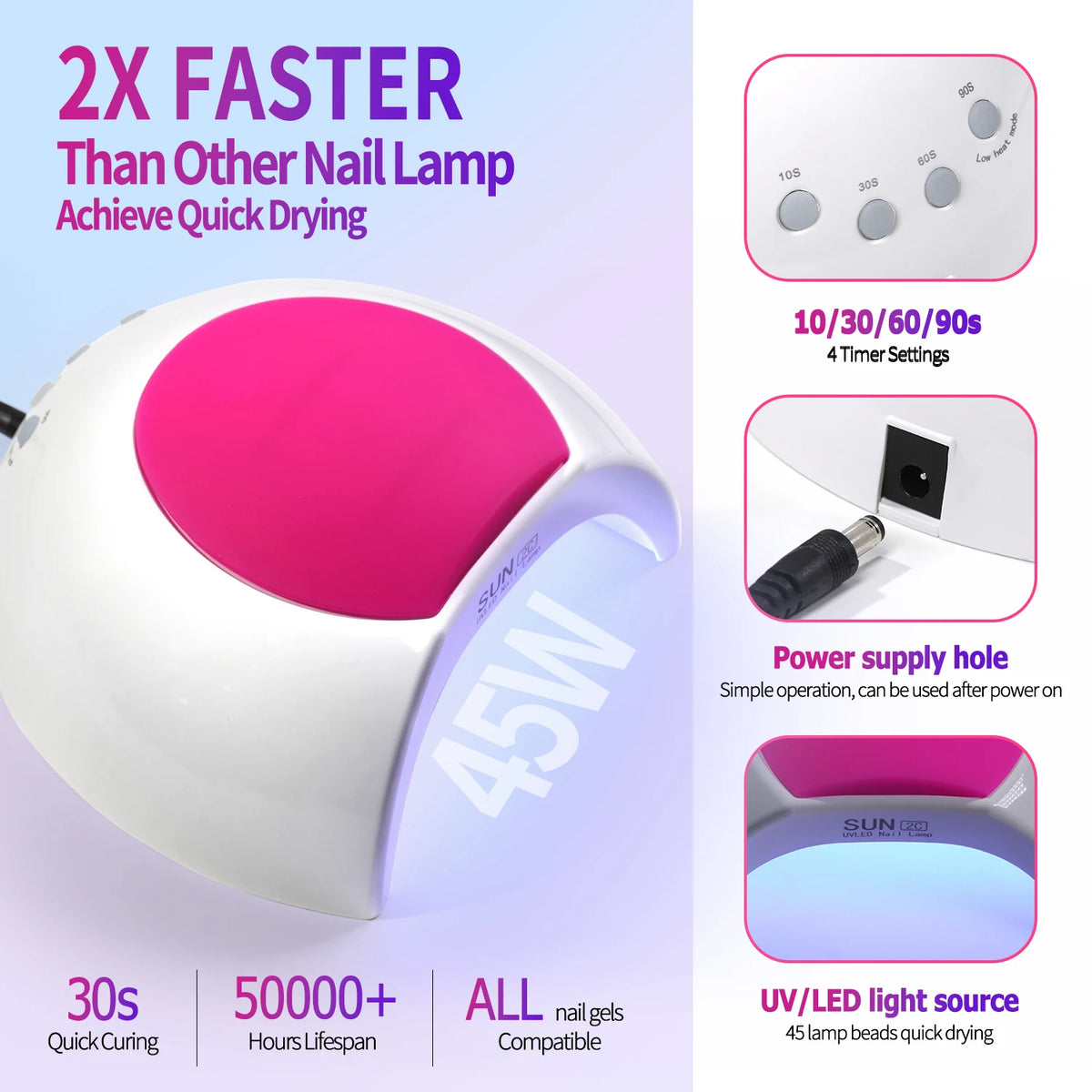 YIKOOLIN SUN2C 48W UV Nail Lamp Gel Polish Dryer LED Manicure Pedicure Light Nail Art Machine for Salon Use