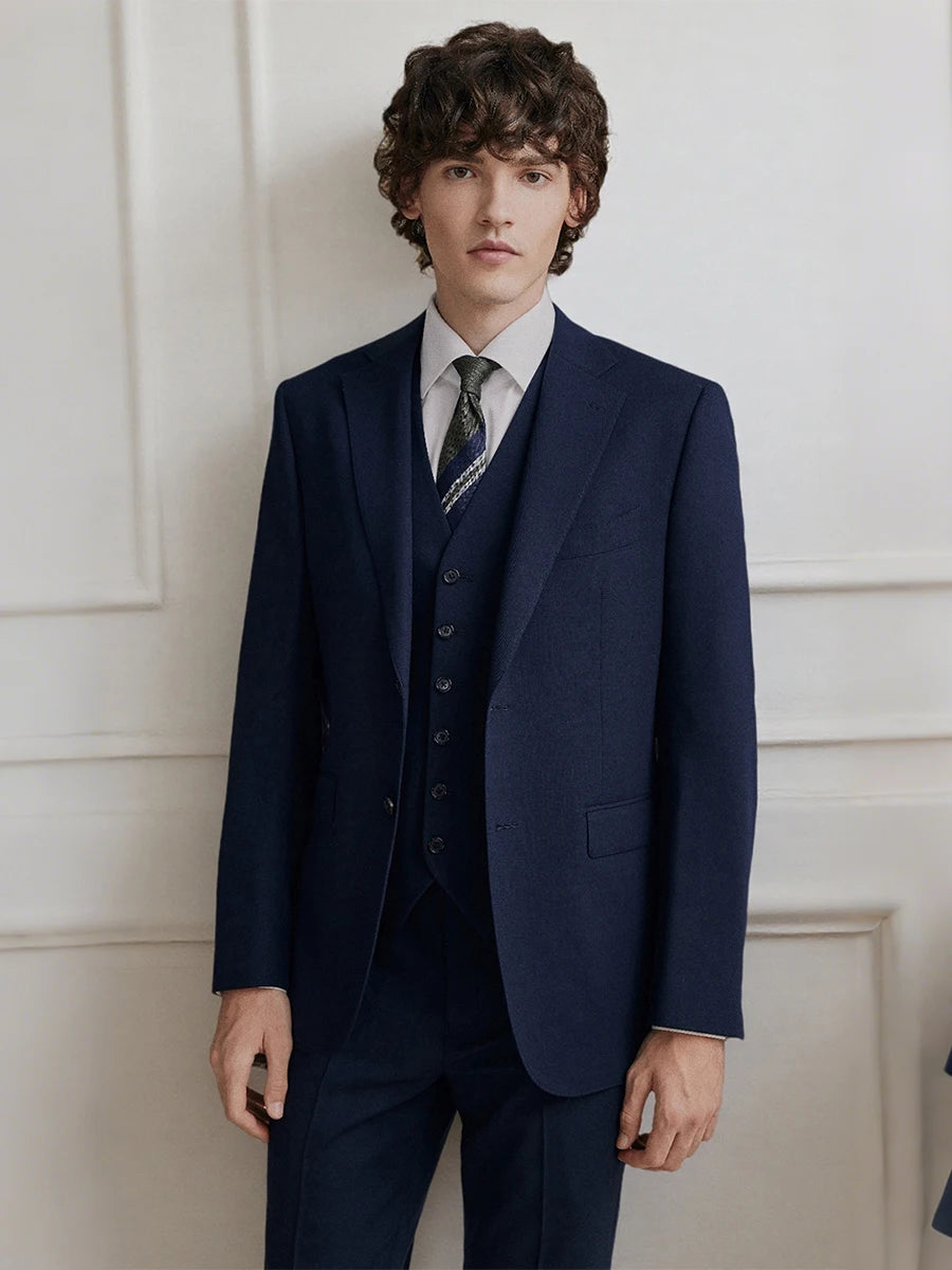 Men's 11% Wool Suit for Groom, Wedding & Business Casual Blazer Set, Premium Blue Formal Attire with Pants, Reusable for Office