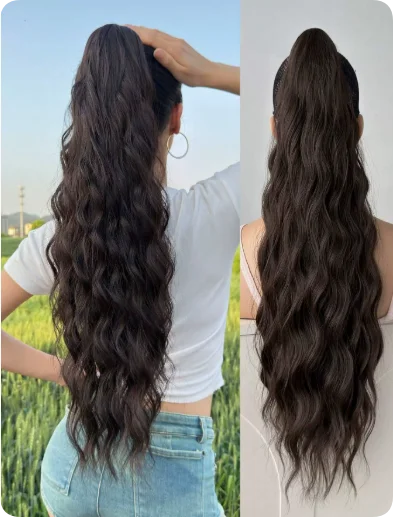 Black White Ombre Claw Clip Ponytail Hair Extensions Wavy Synthetic High Ponytail Hairpiece For Women