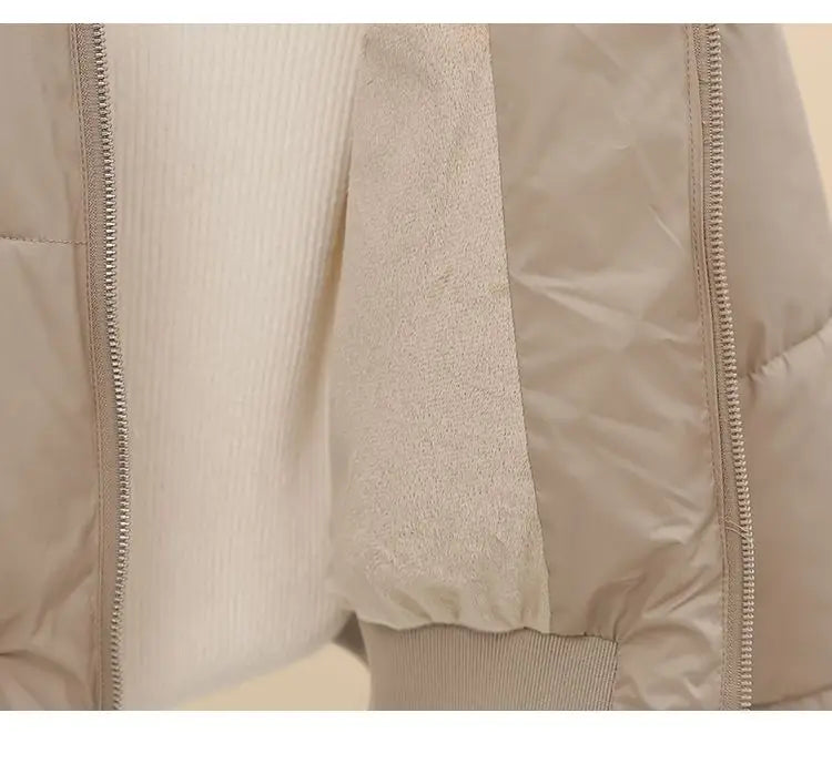 Korean Style Cropped Slim Fit Puffer Parka Women Detachable Faux Fur Trim Hood Thick Warm Zip Pockets Winter Casual Outfit 2026