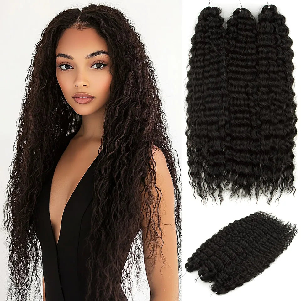 FASHION IDOL 24 Inch Ariel Hair Synthetic Crochet Curly Hair Water Wave Braid Hair Ombre Pink Deep Wave Braiding Hair Extensions