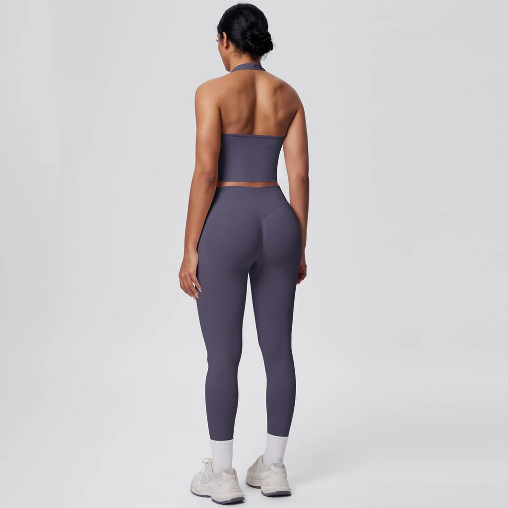 Rooftrellen 2PCS/set Women Gym Sports Yoga Set Breathable Shockproof Workout Top Backless Bra Push Up Fitness Pants Yoga Set