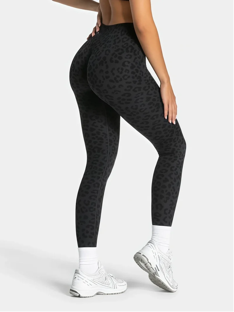 HISTELLO Seamless Sports Pants Leopard Print High Waist Scrunch Hip Shaping Elastic Tummy Fit Running Fitness Yoga Leggings