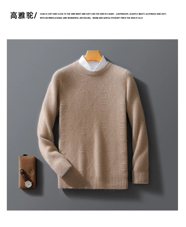 ATTYYWS  100% Merino wool men's pullover O-neck sweater casual knitted solid color autumn and winter men's new wool sweater