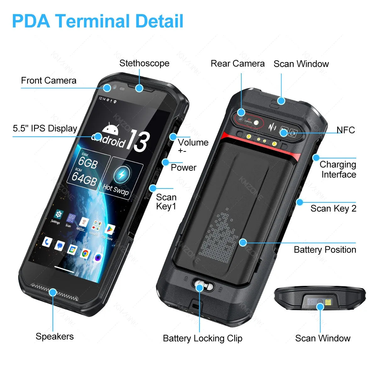 Android 13 Handheld PDA 1D 2D QR Portable Barcode Scanner Reader 6GB+64GB POS Terminal Data Collector with Hot-swap/Cradle