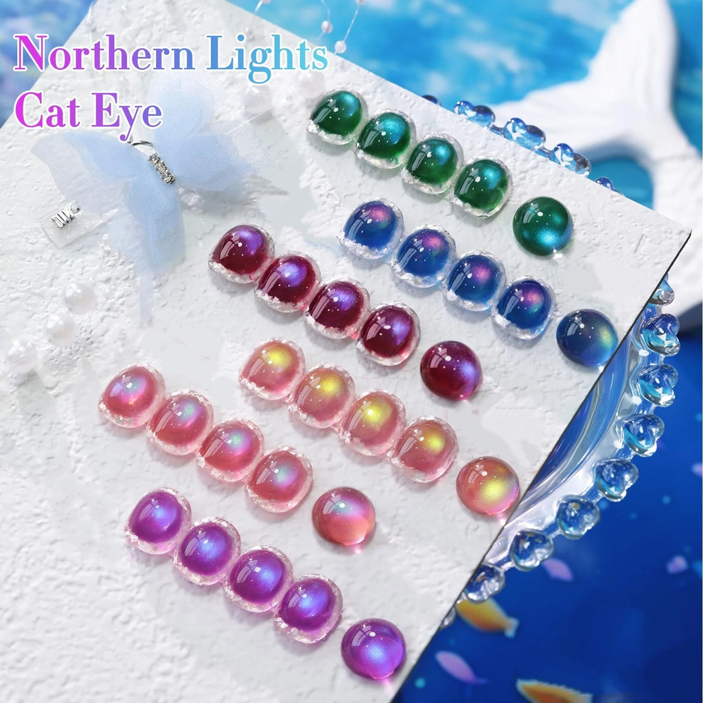 HL Jelly Glass Cat Eye Gel Polish 15MLHolographic Glitter Shimmer Translucent Sheer Color Magnetic Nail Polish Salon DIY at Home