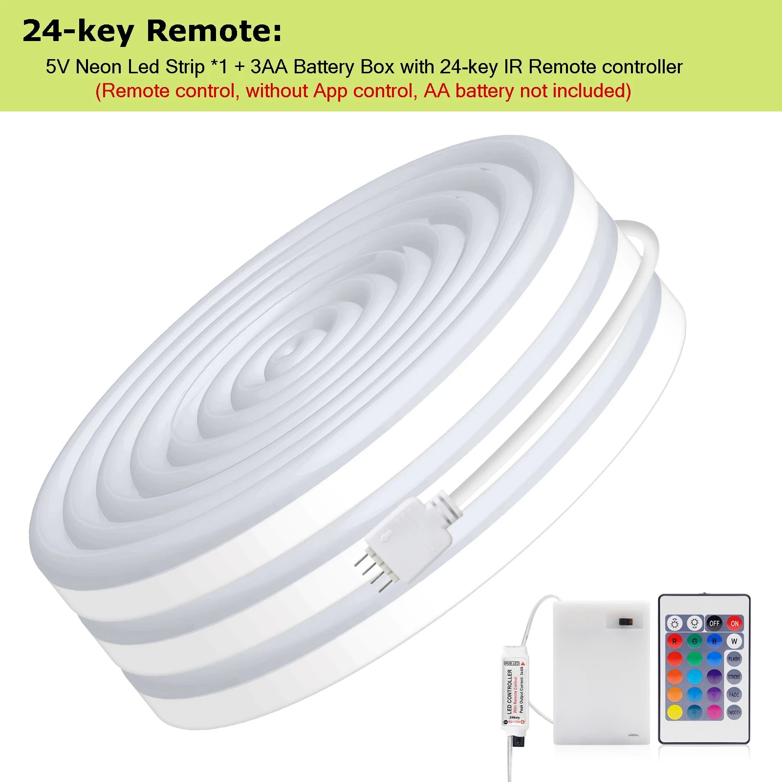 3AA Battery Powered 5V RGB Color-changing LED Neon Strip Light 1M 2M 3M Waterproof With Bluetooth Remote Control For Home Decor