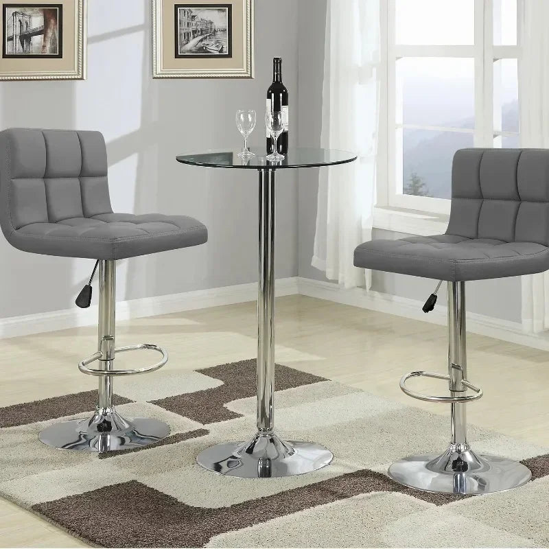 Nordic Modern Square PU Leather Swivel Adjustable Bar Stool, Set Of 2, Bar Stool For Kitchen Counter,Gray