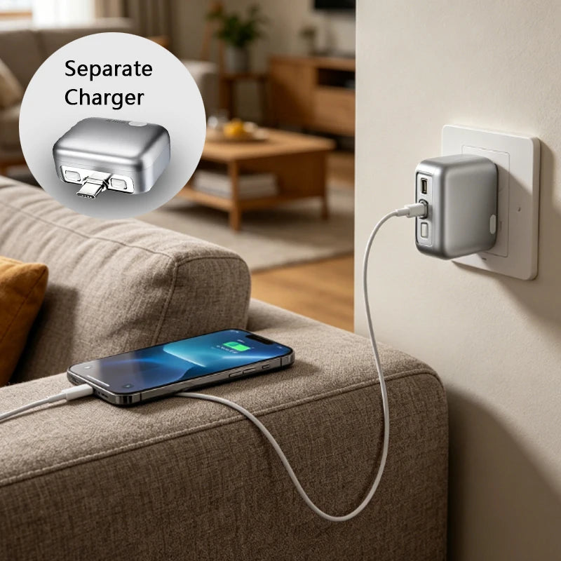 1pcs  20000mAh Portable Charger with Detachable Plug,Fast Charging Power Bank with Built-in Cable,Smart Battery Detection