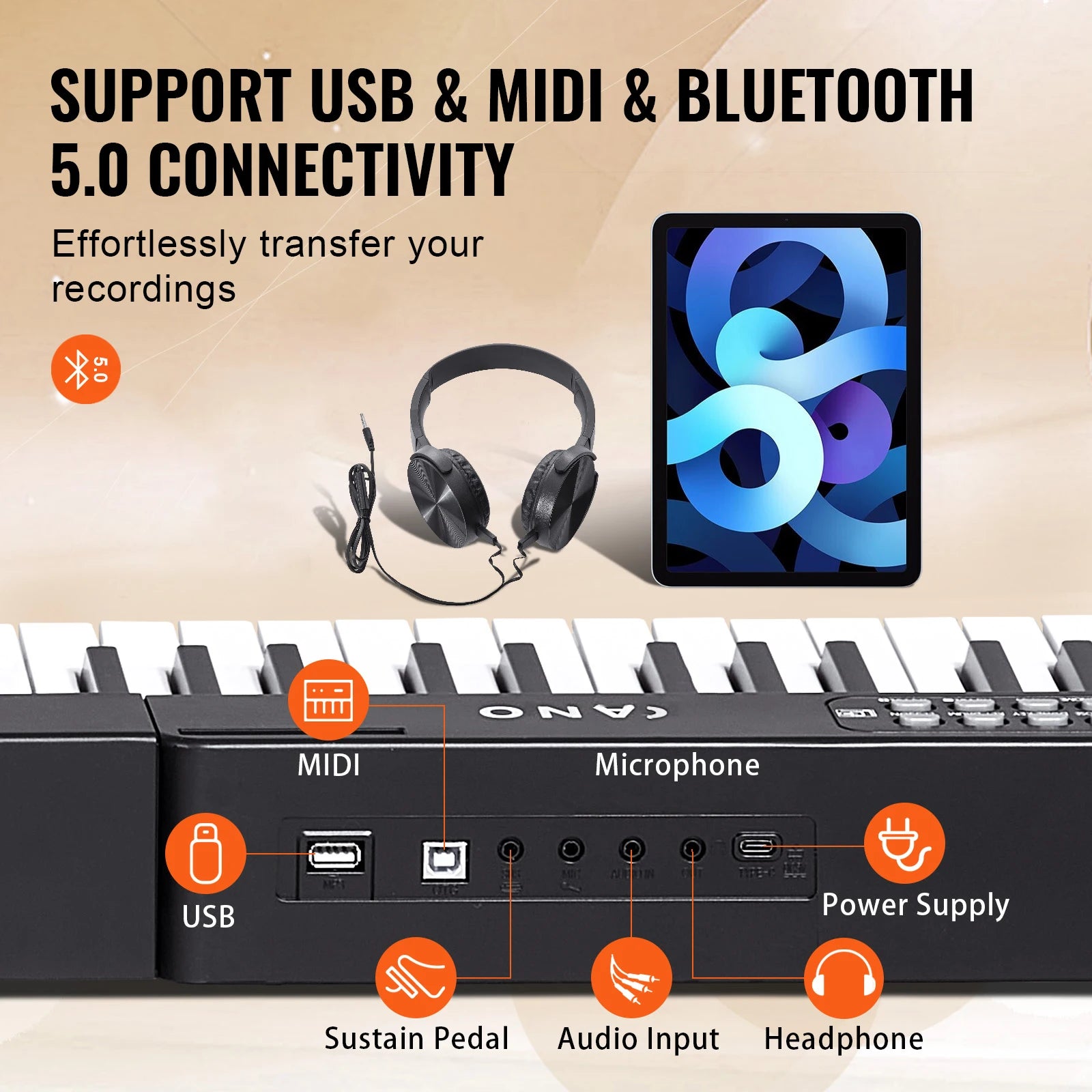 SucceBuy 88 Key Digital Piano Keyboard Semi Weighted Keys Full Size Electric Portable Keyboard Piano Set 1000Tones for Beginners