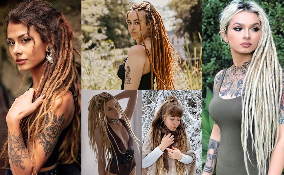 Dreadlock Extensions, 22" Brown to Blonde Synthetic Crochet Dreads Extensions 100% Handmade Single Ended Dreads Thin 0.6cm Width