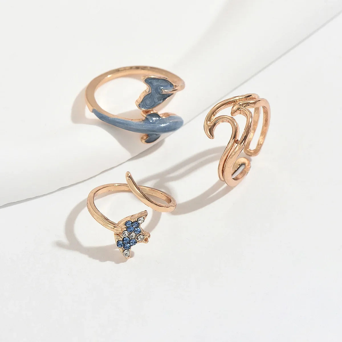 3pcs Set New Fashion 925 Sterling Silver Cute Guppy Ring Stacking Finger Ring, Animals Adjustable Open Rings Birthday Gift