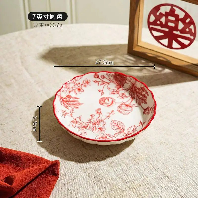Modern Red Dinner Set Plates Luxury Designer Italian Round Plates Dinner Sets Ceramic Elegant Aparelho De Jantar Kitchen Dishes