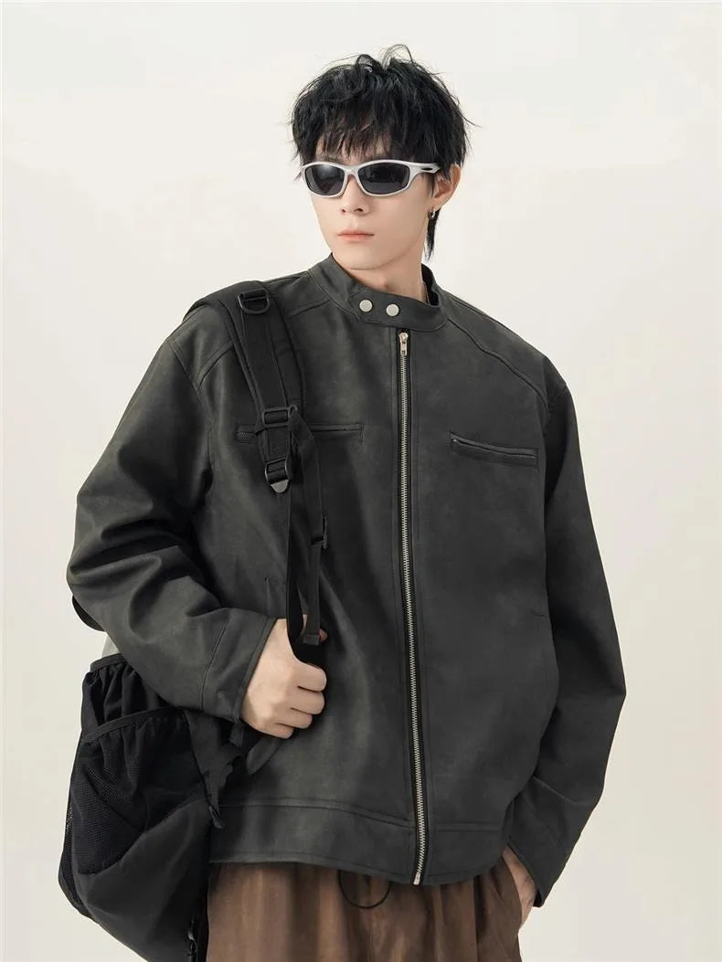 Men's American Retro Brown Leather Jacket Men Motorcycle Er Jacket Casual Baseball Varsity Coat Couple Streetwear Outerwear