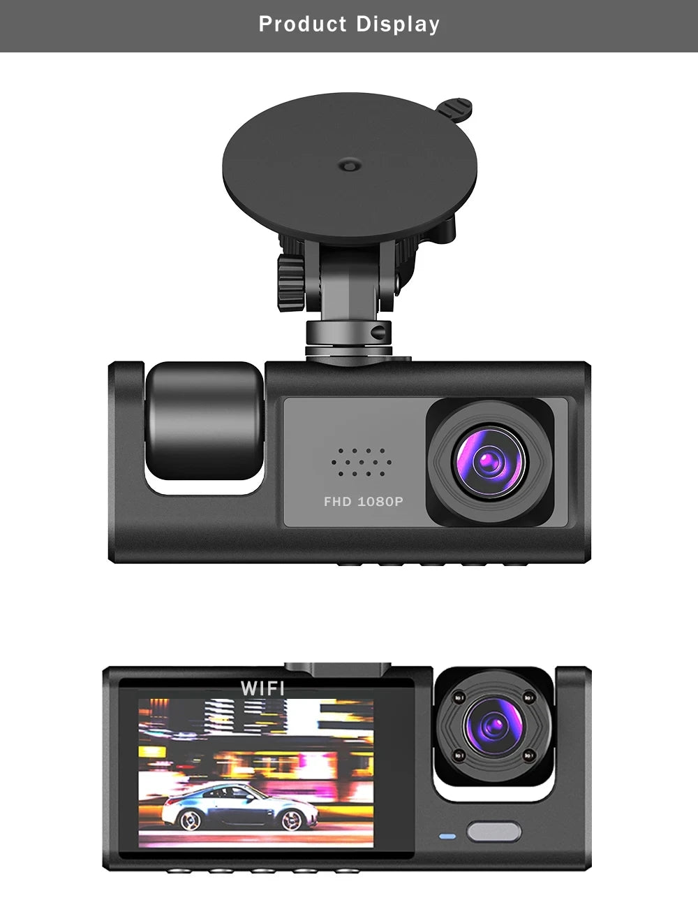 WIFI-3 Camera Dash Cam For Car Camera FHD 1080P Video Recorder Car DVR Front Rear View Camera Night Vision Black Box Car Dashcam