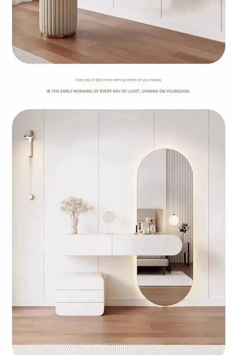 Cream Suspended Dressing Table Bedroom Furniture Minimalist Dressing Table Wall Mounted Dressing Table Mirror Combination