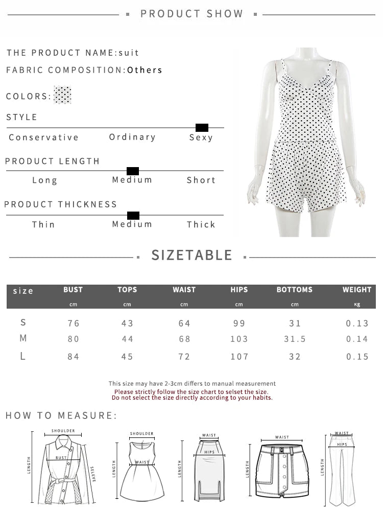 Nibber Street Bow Applique 2 Piece Set Women Fashion Polka Dot Print Low-Neck Sleeveless Camisole+Bike Short Sexy Party Suit