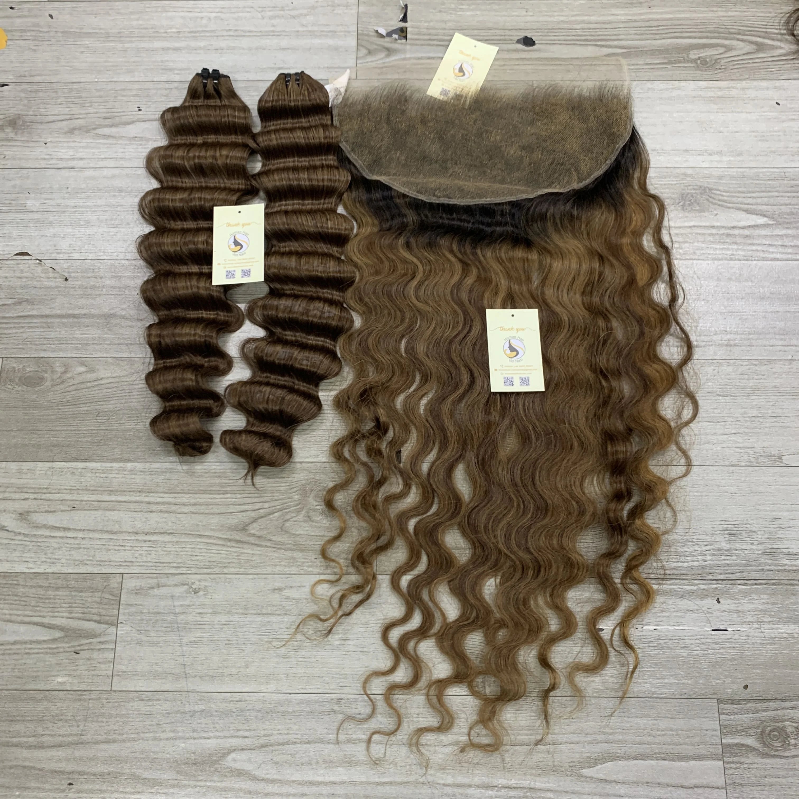 Premium Small Knots on Ombre Highlight 13x6 HD Frontal with bleached knots Raw Vietnamese Hair Swiss HD Lace