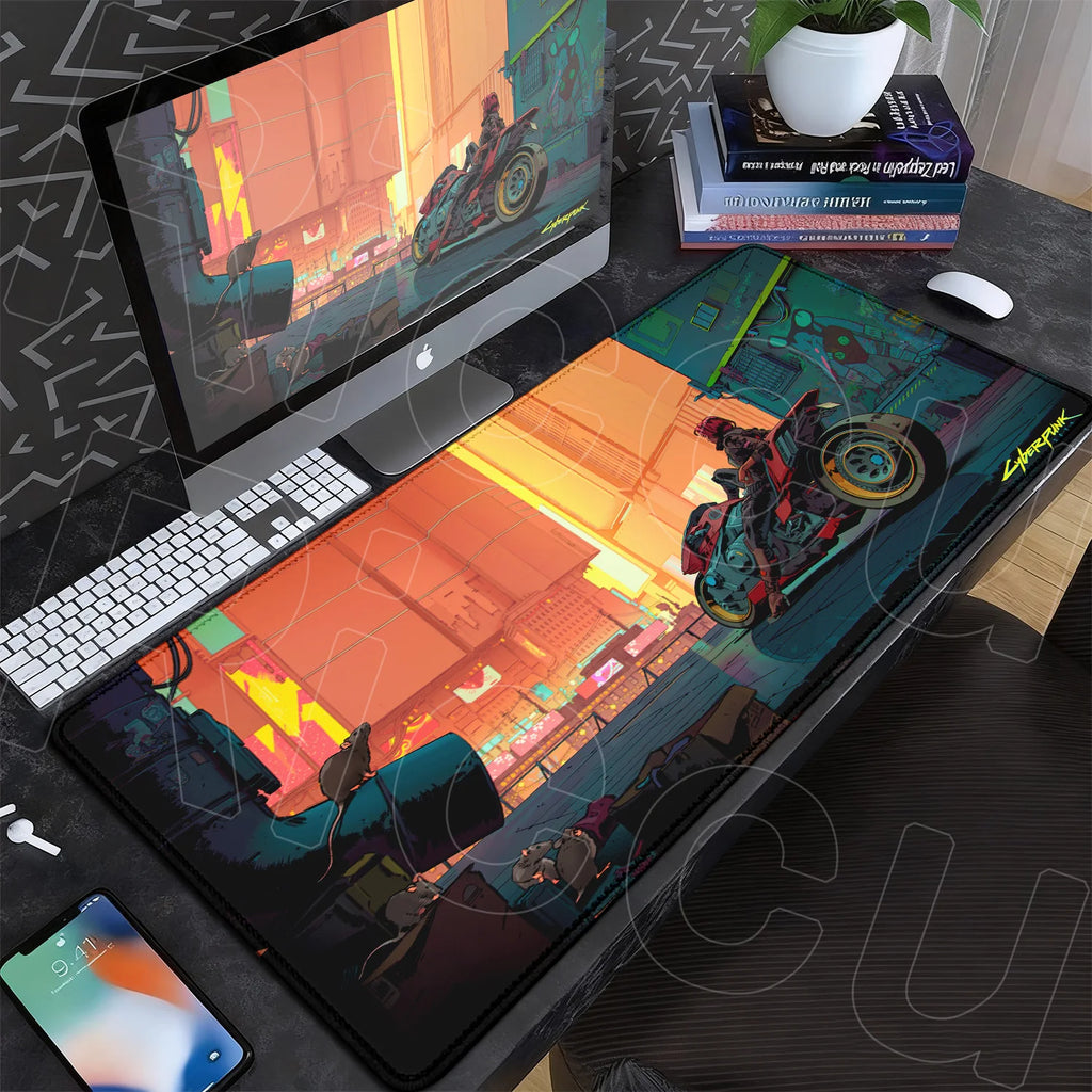 Black Gaming Mousepad XXL Rubber Non-slip Office Deskmat Anime Girl Playmat C-Cyberpunks Style Lock Edge PC Keyboard Accessories
