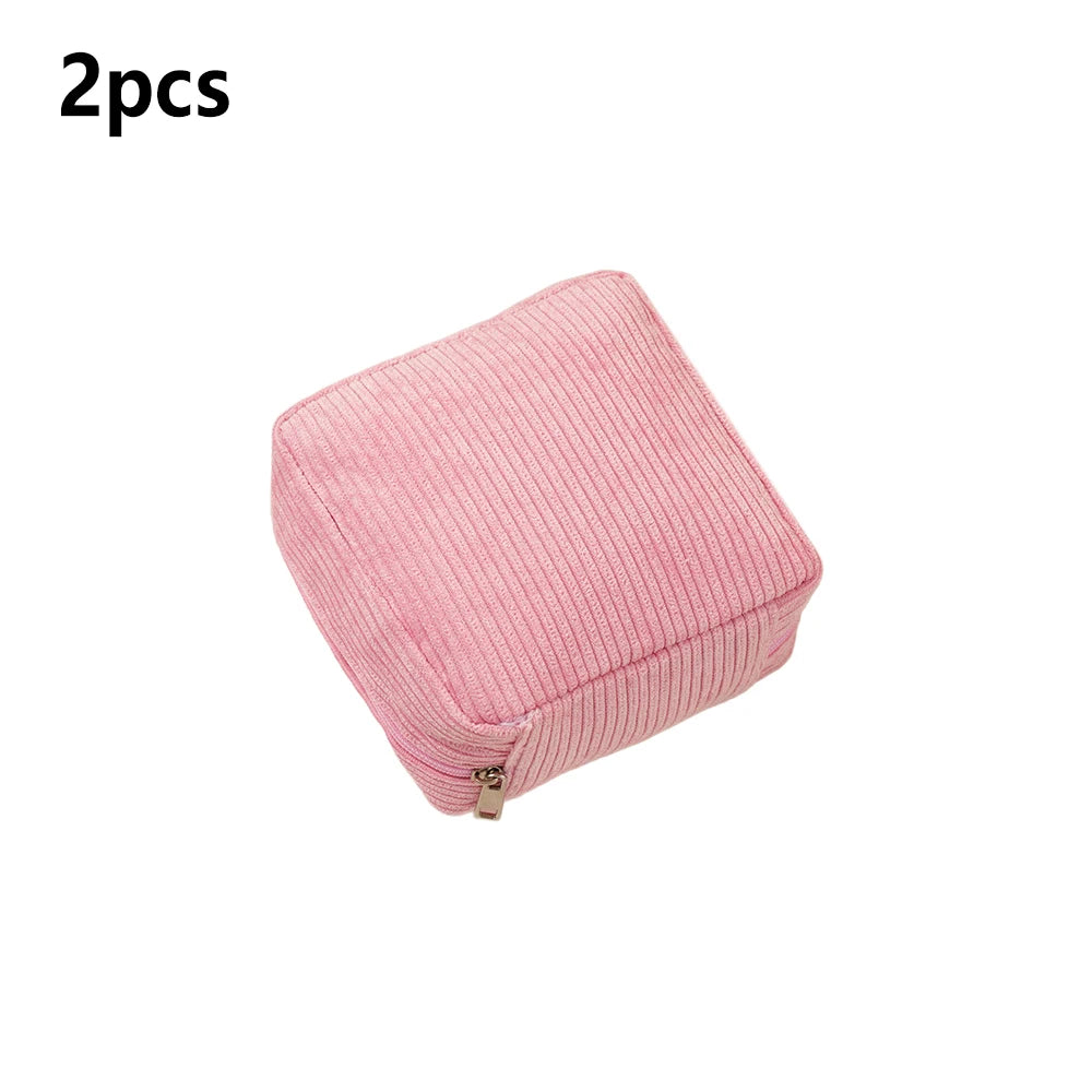 Mini Toiletry Bag, Emergency Bag Aesthetic Cosmetic Bag Small Make-Up Sanitary Napkin Made of Corduroy Makeup Bag for Women