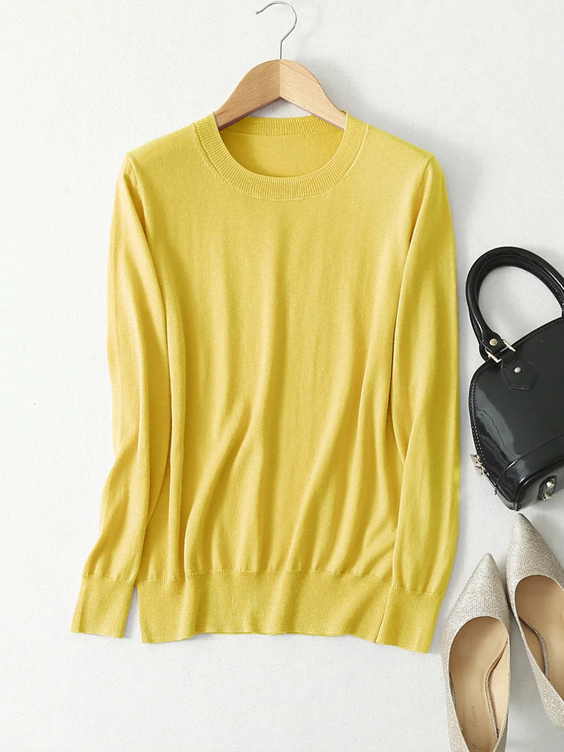 SuyaDream Woman Basic Sweaters Silk and Cashmere Blend O neck Pullovers Solid Sweaters 2024 Fall Winter Bottoming Shirts