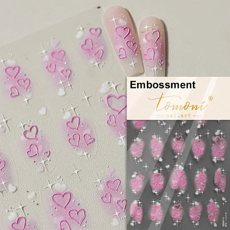 5D Gradient Love Gem Glitter Love Heart Colorful Cat's Eye Rhinestone Soft Self Adhesive Nail Art Stickers Shiny Manicure Decals