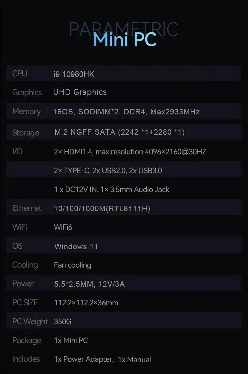 New Mini PC Core I9 10980HK 16GB 1TB 2TB SSD 4K HD Gaming Desktop Portable Gamer Computer High Performance
