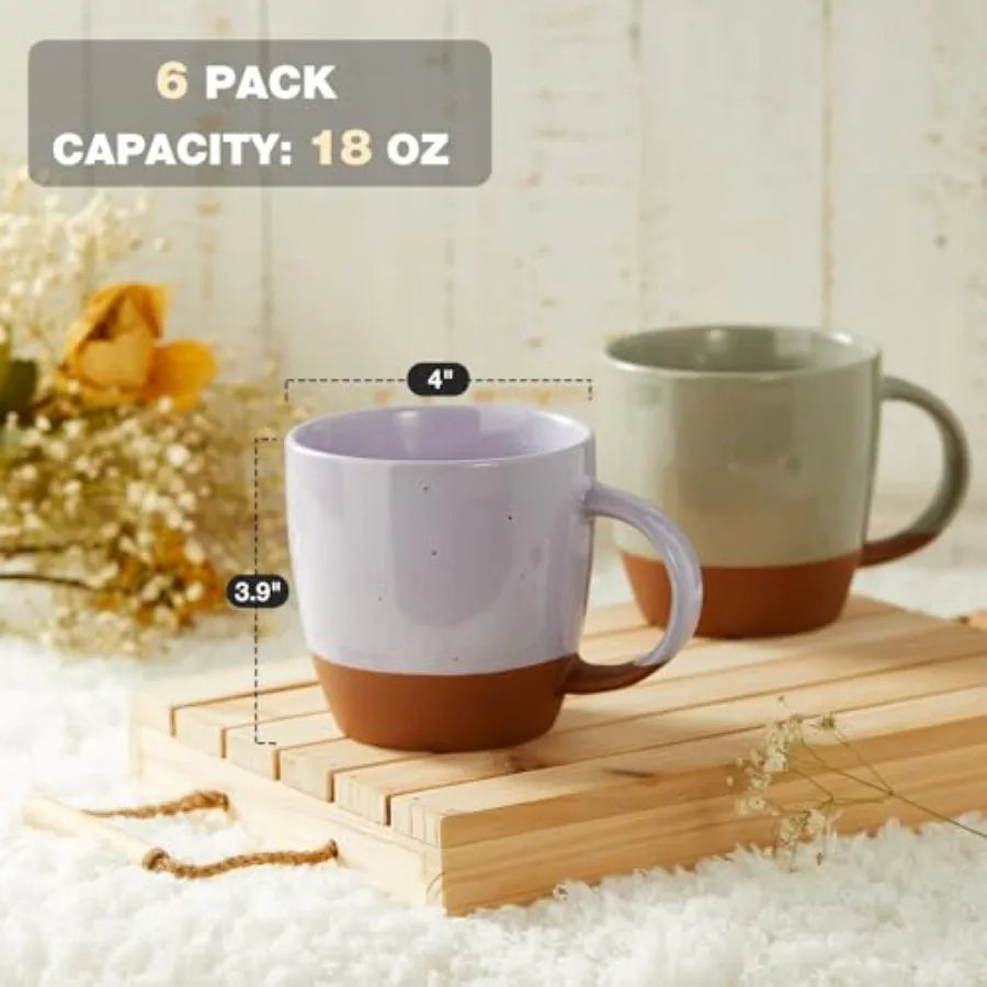 Morandi Color Ceramic Coffee Mugs Set of 6 Large,18 oz Coffee Cups with Handle, Latte Mug, Big Mug for Women, Men, Great for Te