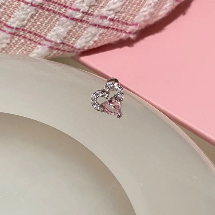 1 PCS New Fashion Cute Pink Zircon Crystal Ear Bone Nail 316L Medical Titanium Steel Earrings for Women Y2K Punk Jewelry