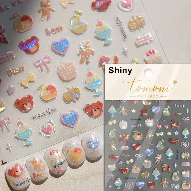 5D Gradient Love Gem Glitter Love Heart Colorful Cat's Eye Rhinestone Soft Self Adhesive Nail Art Stickers Shiny Manicure Decals