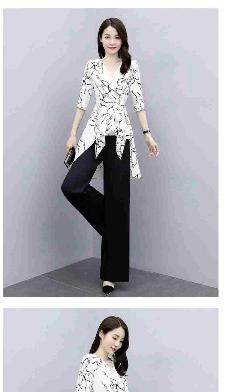 2 Piece Set Women Casual Fashion Printing Pants Suit Short Sleeve Tops +Wide Leg Pants 2 Piece Outfits Women White Set Summer4XL