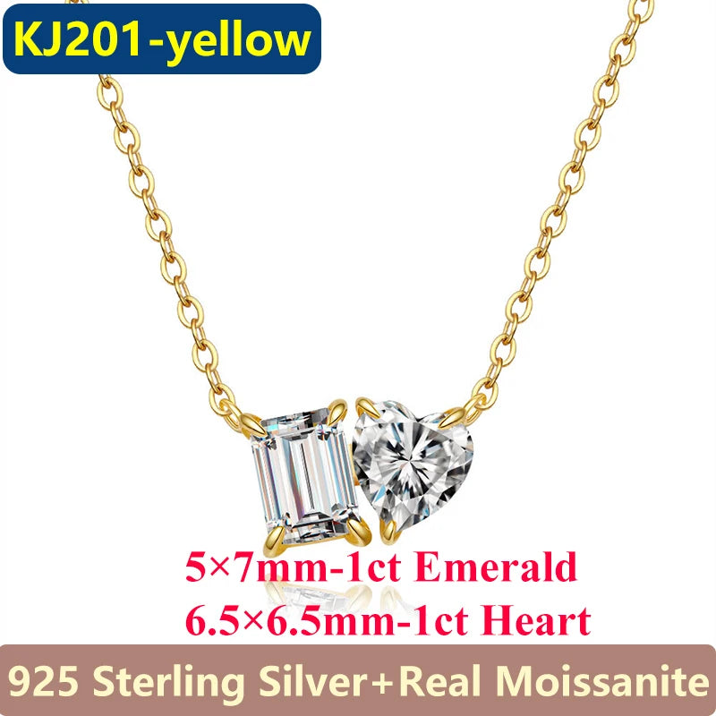 1CT / 2CT Emerald Heart Pear Princess Moissanite Diamond Pendants Necklaces For Women S925 Silver Fine Jewelry Women's Pendants
