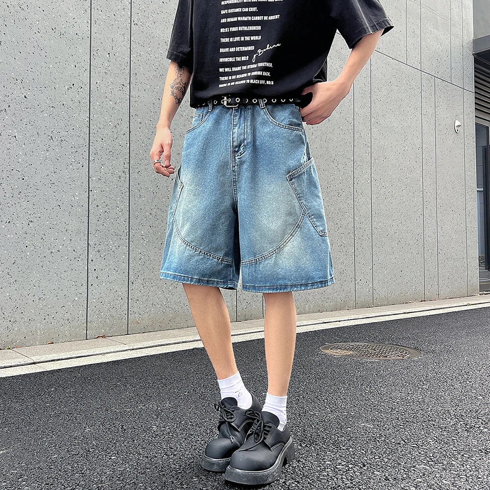 Men's Summer Retro Nostalgic Denim Shorts Loose Overalls Five-quarter Pants American Y2K Street Hip-hop Shorts Brand Clothing
