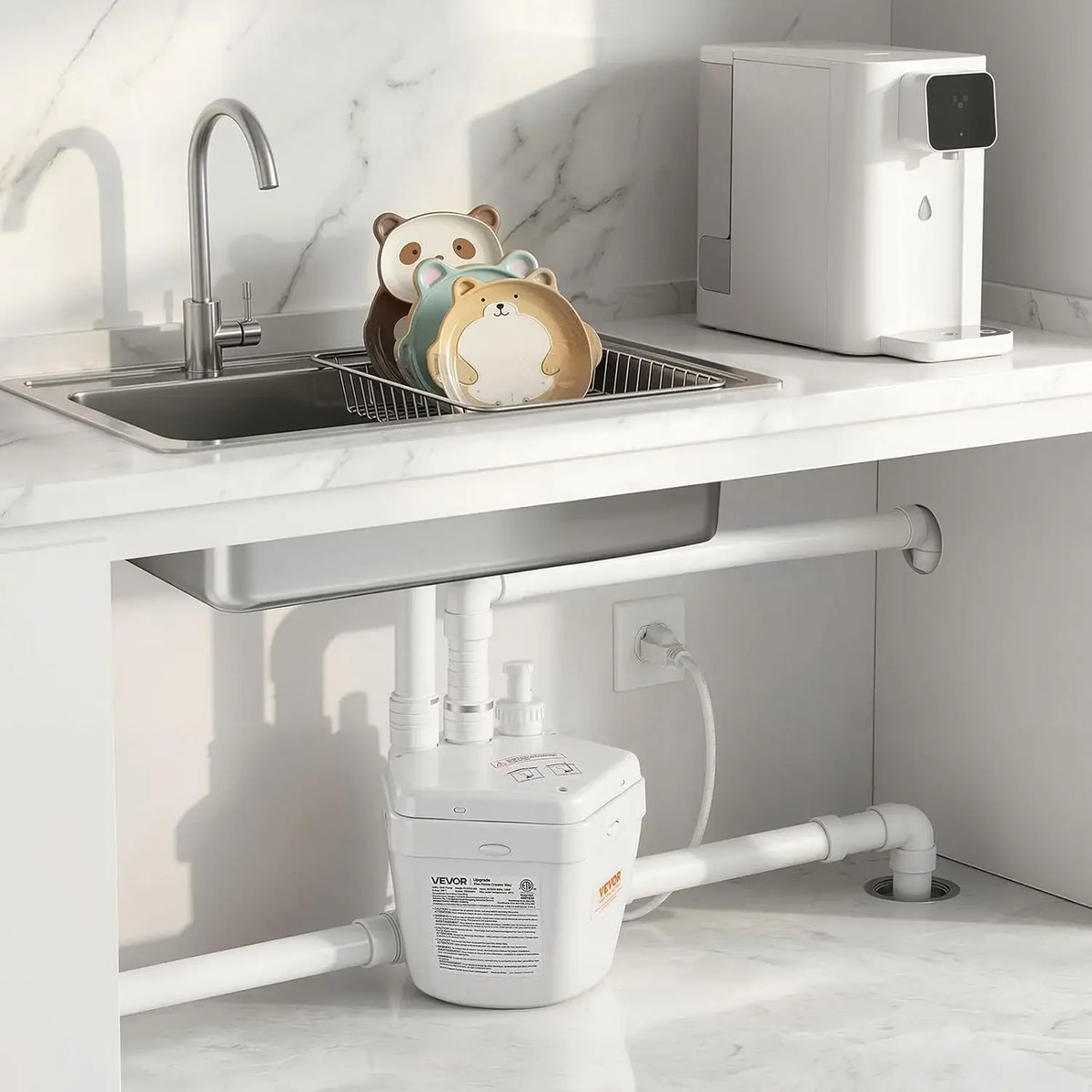 Utility Sink Pump, 1 HP, 2200 GPH Under Sink Pump with 3 Water Inlets 1 Outlet, 36 ft Max Lift, Cast Aluminum Motor